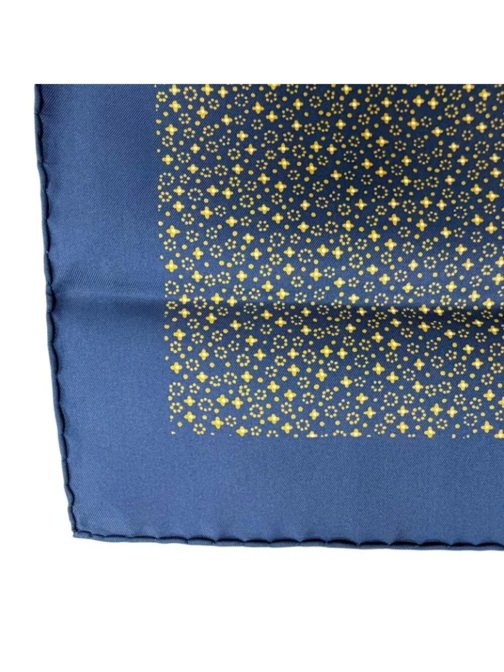 Hermes Silk 100% Petit Carre 45 Gavroche All Over Pattern Scarf Navy Yellow